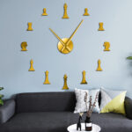 ⁦3D Chess Pieces King Bishop Knight Pawn Parlor Game DIY Mute Wall Clock Chessman Stickers Watch Chess Player Gifts⁩ - الصورة ⁦2⁩