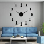 ⁦3D Chess Pieces King Bishop Knight Pawn Parlor Game DIY Mute Wall Clock Chessman Stickers Watch Chess Player Gifts⁩ - الصورة ⁦5⁩
