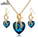 SZELAM 2019 Crystal Heart Necklace Earrings Jewellery Set for Women Bridal Wedding Accessories SET140044